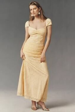 BHLDN June Stretch Lace Ruched Maxi Slip Dress, NWT, Size M